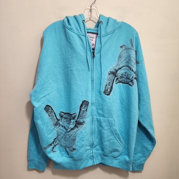 Pacific & Co. Tops - Pacific & Co sleeping cat graphic oversized full zip sweatshirt jacket size L